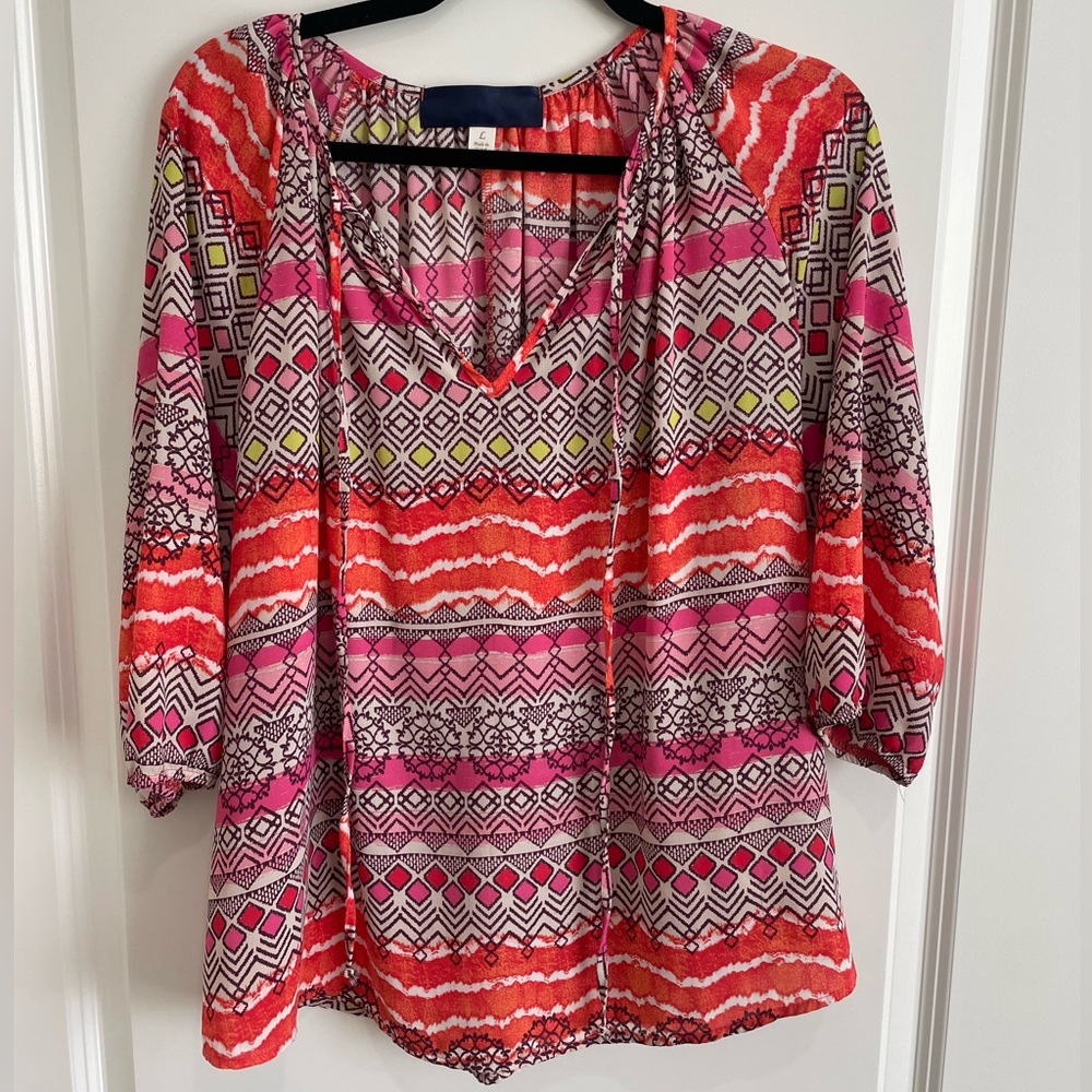 Raglan Sleeve Tunic Top with Tie